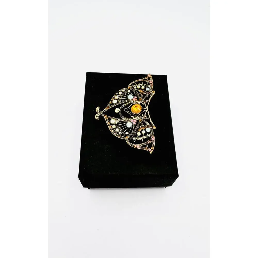 Retro Orchard Design multi color crystal with marcasite butterfly brooch